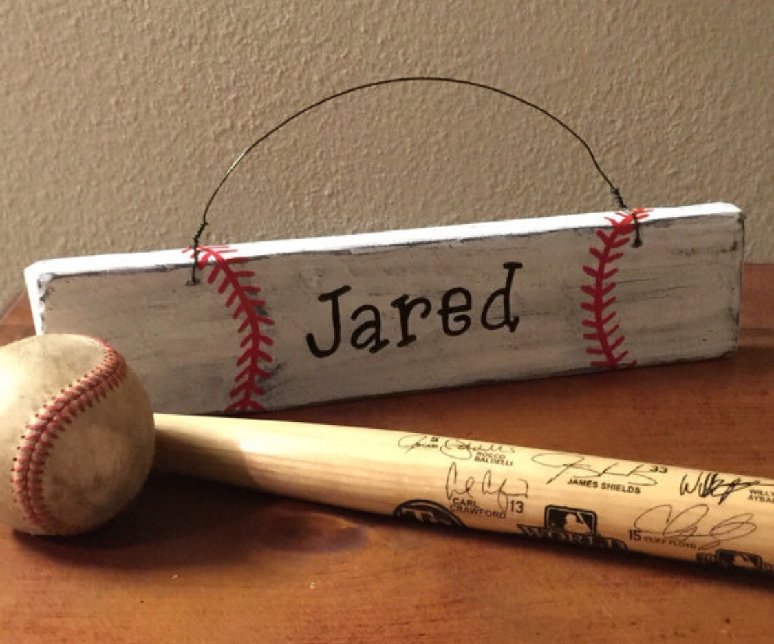 Wood baseball sign Wooden sports signs Baseball home decor