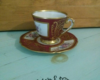 Sale..Limoges France Rene Claire Porcelaines D'art hand painted demitasse cup and saucer.