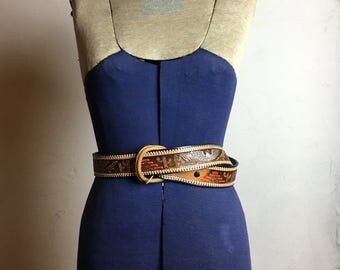 Vintage Tooled Leather Belt | large 38 | Retro | Boho | Country Western | Rockabilly | 1970's | Vintage Western Wear