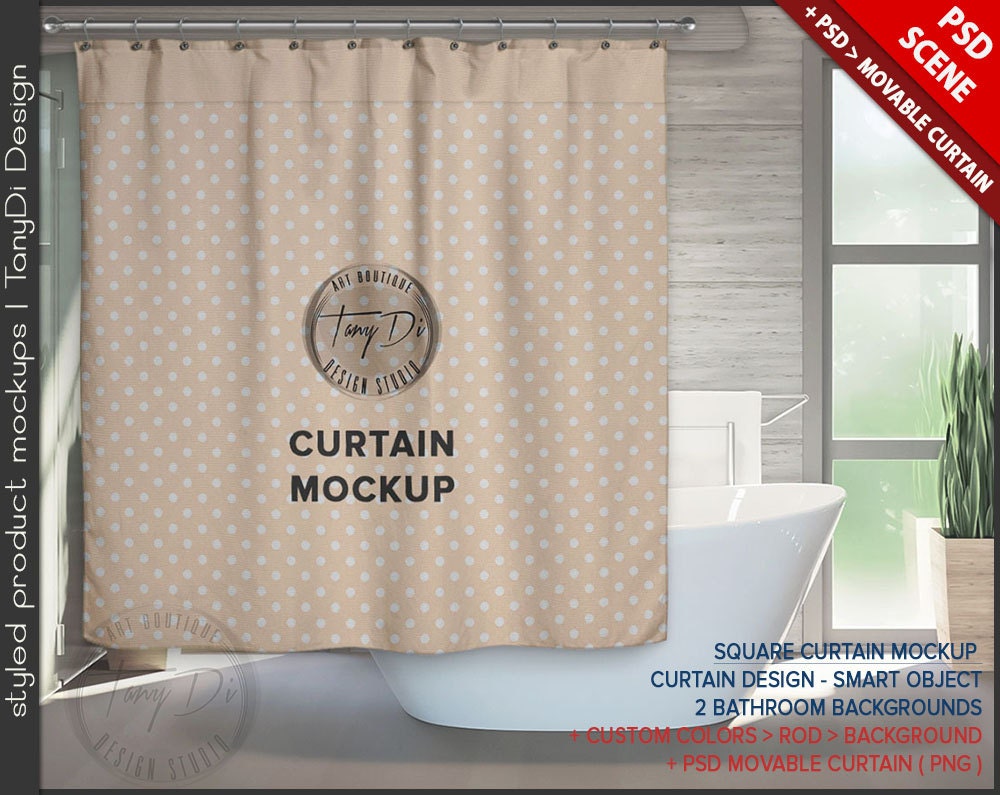 Square Bathroom Curtain Psd Styled Mockup Bc5 White Bathtub Zoom