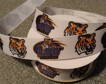 LSU Ribbon, Team Ribbon, College Ribbon, Football Ribbon, Bow Making Ribbon