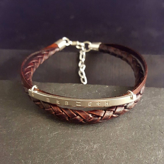 Mens Leather Bracelet Men's Sterling Silver Bracelet