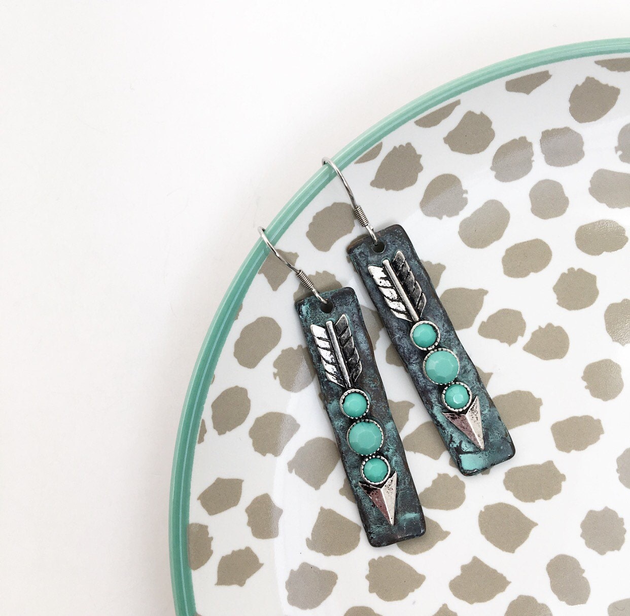 Arrow earrings turquoise patina copper boho bohemian
