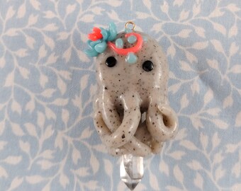Crystal octopus pendant / Octopus jewelry / polymer clay charm / octopus pendant / sea creature / succulent necklace / succulents plant