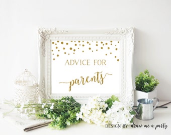 Advice For New Parents , Gold Baby Shower Decorations , Advice For Parents To Be , Gold Baby Shower Sign , Confetti Printable Sign