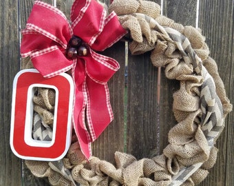Burlap Ohio State Wreath/Ohio State Buckeye/Ohio State Décor/OSU Accessories/Buckeye Nation