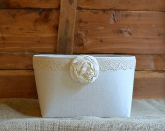 Canvas & Lace Diaper Bin Storage Basket Rustic Farmhouse Decor Nursery Caddy Ivory Lace
