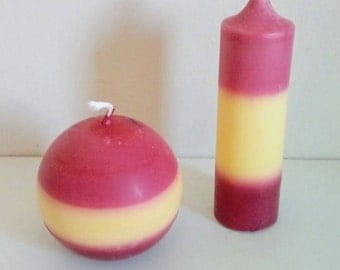 Handmade candle color Spain, red, yellow, round, ball, decoration, made in France, natural colza wax, Spanish flag