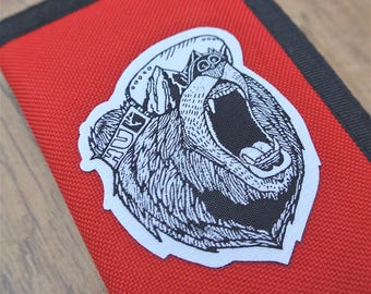 Bear Goggles Ripper Wallet, Travel Wallet, Zip Wallet, Patch Wallet, Red Wallet, Snowboard Wallet, Bear Patch, Outdoors Patch, Travel Patch