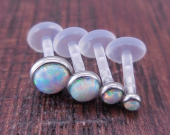 16G 2,3,4,5mm Fire & Ice Opal Triple Forward Helix BioFlex BioPlast Labret Earring Cartilage Tragus 6, 8 or 10mm Post Monroe Lip