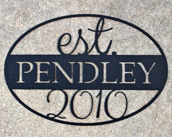 Personalized Metal Name Sign -Oval Shape- Family Name Est. Year - Custom Metal Sign - Steel Anniversary Gift - Copper Wedding Present - 7th