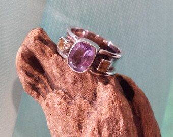 amythyst and citrine wide band sterling ring