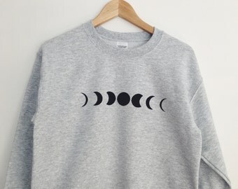 Moon Phase Printed Grey Crewneck Sweatshirt Cozy Jumper