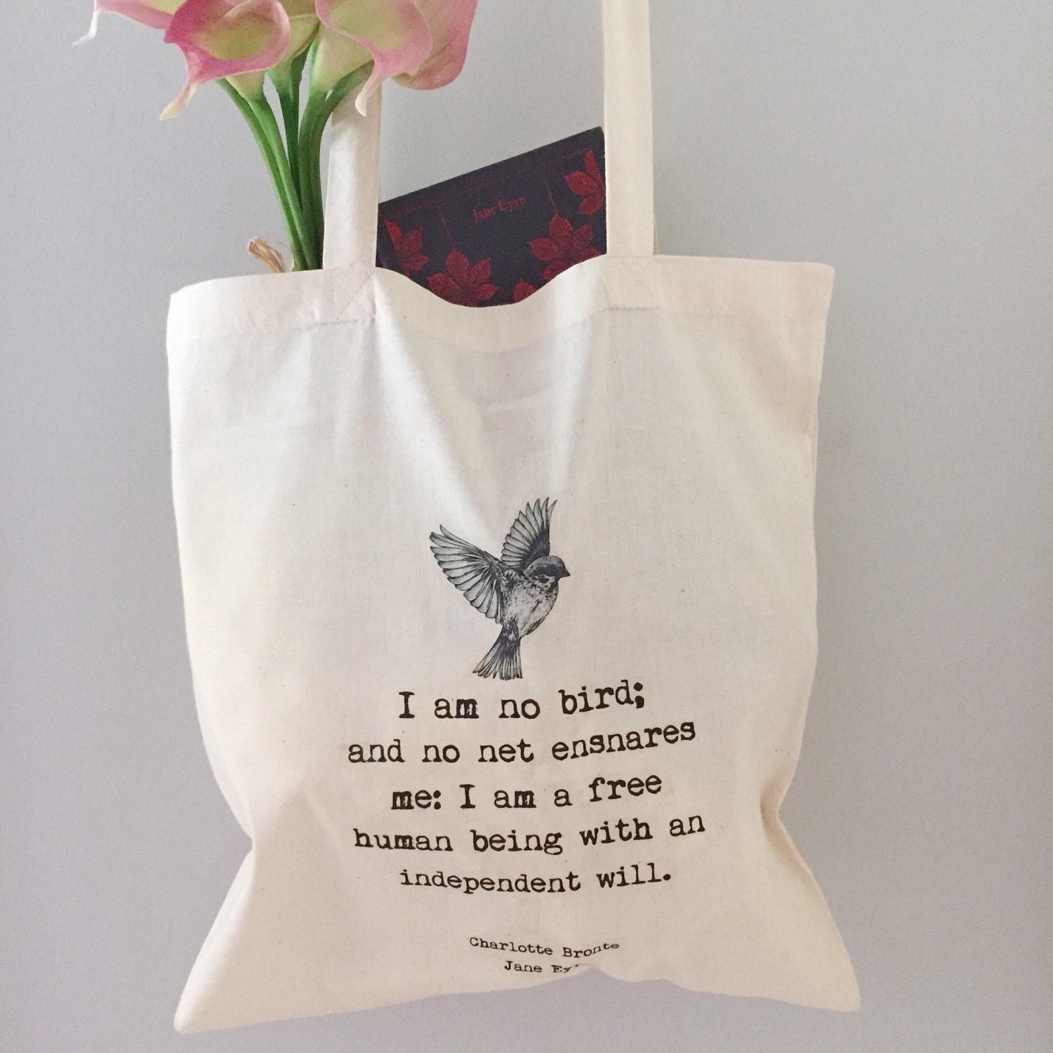 Bronte Bird Quote Tote Bag/I am no bird quote Book bag/ Screen