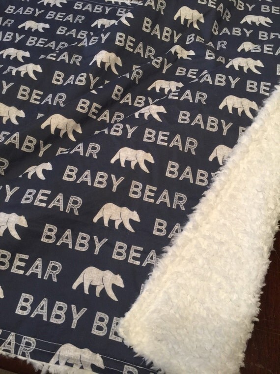 Navy and white bear blanket / Bear minky blanket / Faux fur