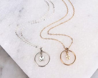 Custom Initial Necklace, Initial Round Necklace, Sterling Silver Necklace, Name Necklace, Letter Necklace, Boho Jewelry