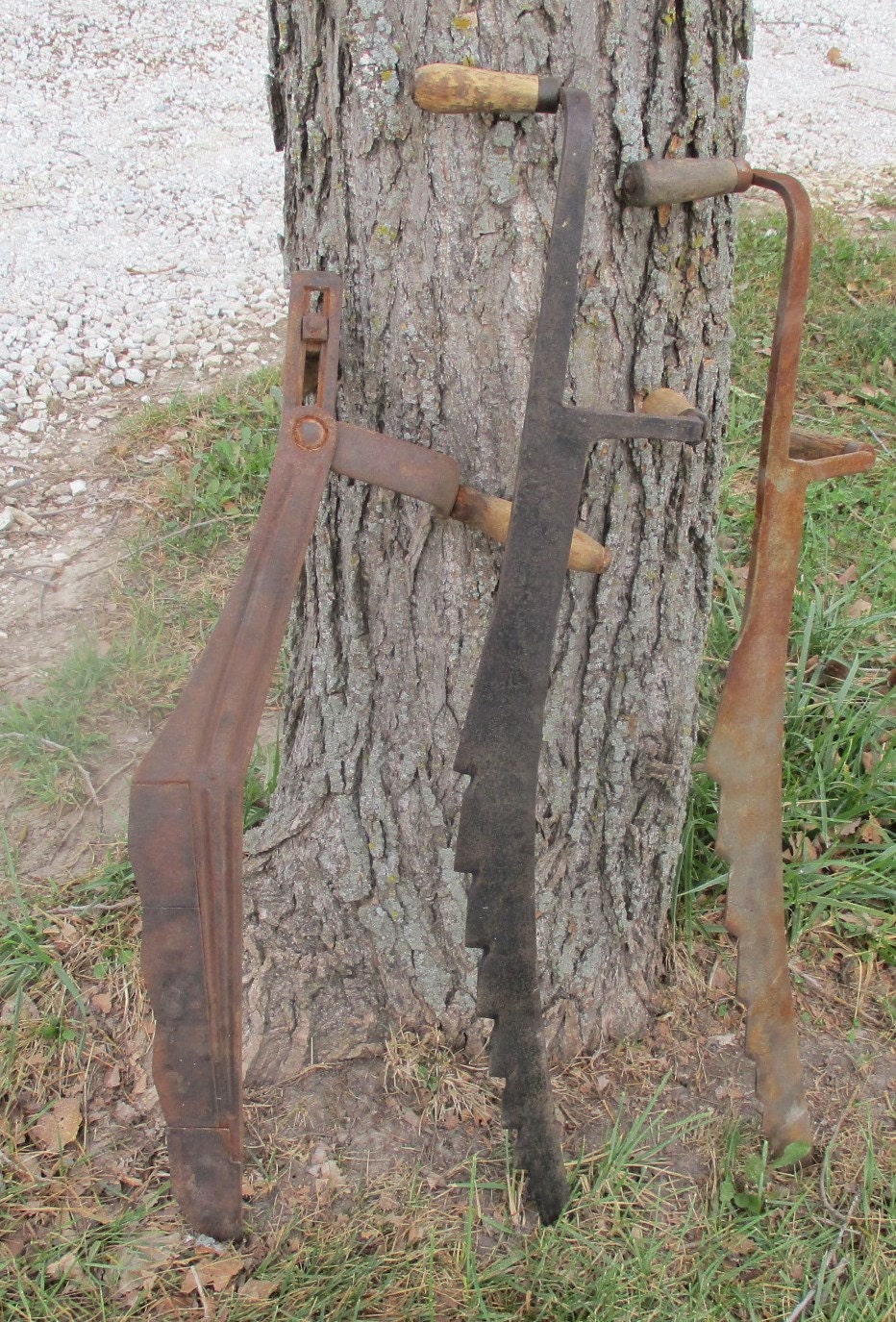 3 Hay Knife Knives Amish Farm Primitive Tool Broad Belly Saw Wall