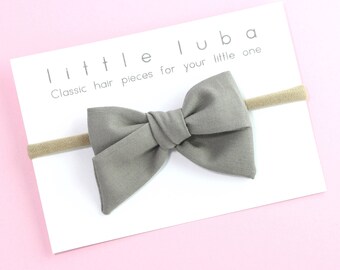 Baby Headbands, Baby Girl Bow, Baby Girl Headband, Baby Bow Headband, Girl Bow Headband, Headband Bows . GREY Hand-Tied Bow