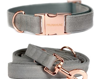 Dog collar CONCRETE with rose gold colored hardware - handmade - minimal