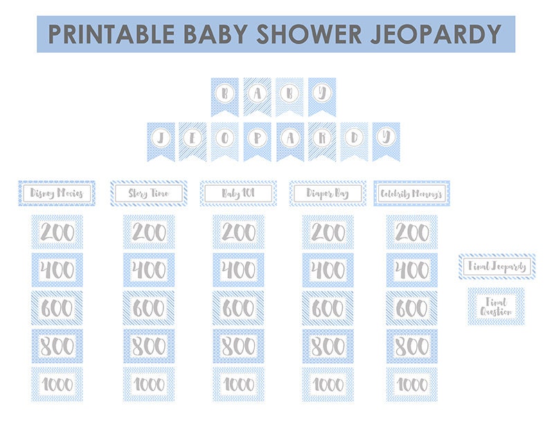 Blue Baby Shower Jeopardy Game Jeopardy Baby Shower Baby