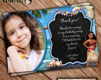 SALE Moana Thank You Cards Personalized- Printable - Birthday - Greeting cards - Beach Theme - Moana Birthday Thank You Card-Thanks note