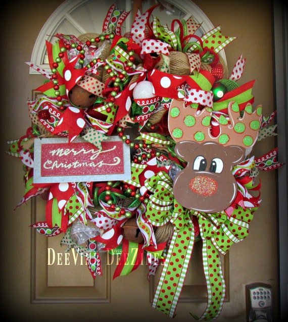 Whimsical Rudolph Mesh Christmas Wreath