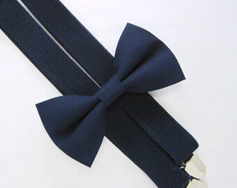 Bow Tie and Suspenders -Solid Navy Bow Tie and Navy Suspender set for Baby,Toddler and Boys, Suspender and bow tie set