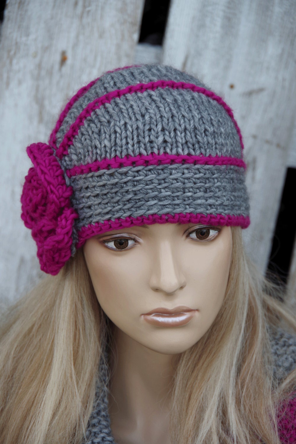 Knitted flower hat Womens Hat Winter Cap Flower Freeform rose