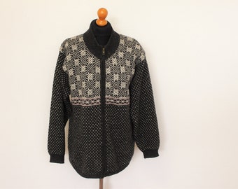 Scandinavian Wool Sweater INTOWN Winter Patterned Jumper Swedish Sweater Norwegian Traditional Cardigan Large Size