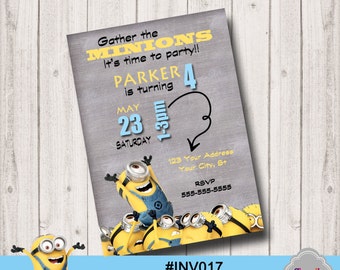 Minion Birthday Invitation - Inv017 - digital, Printable, gather the minions