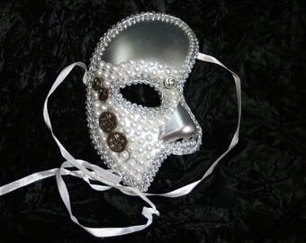 White Pearl Steampun Half Mask