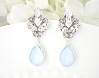 Wedding earring, Powder Blue teardrop bridal earring, Swarovski crystal drop earring, Pale blue wedding earring