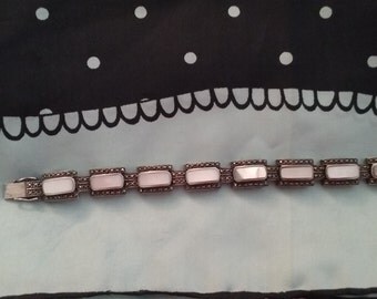 Sterling Marcasite and Mother of Pearl Bracelet