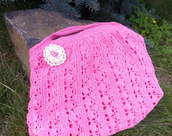 Small handbag Pink bag Pink crochet bag Hand Knitting bag Crochet Pouch Crochet tote Colorful Handbag Shabby bag Handmade bag Gift for girl