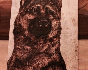 German Shepherd Dog Wood Burning Art
