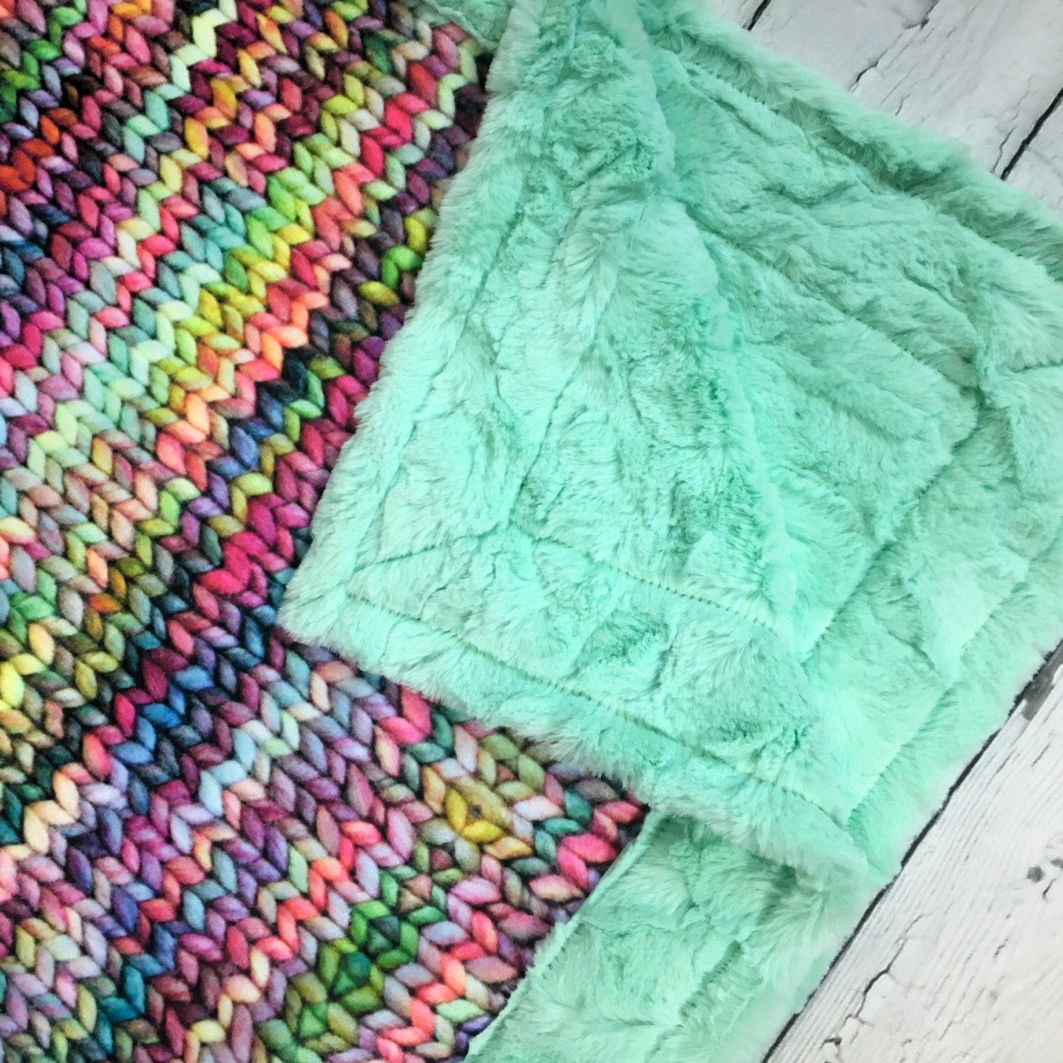 Minky Blanket Faux knit Designer Minky Mint