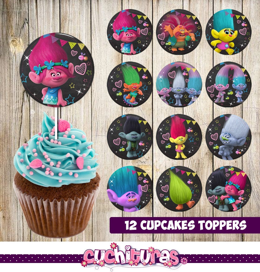 12 Trolls Cupcakes Toppers instant download Printable Trolls