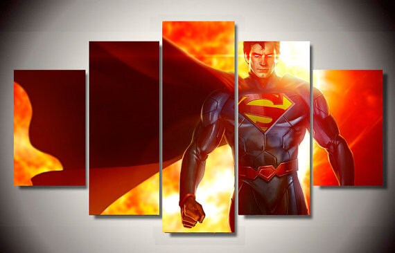 Superman 5 Panel Canvas Framed Art Home Decor by ArtistryDecor