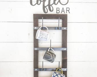 Mug Rack - Cup Rack - Drying Rack - Metal Mug Rack - Wood Mug Rack - Coffee Mug - Rustic Home Decor - Farmhouse Decor - Simply Inspired Shop