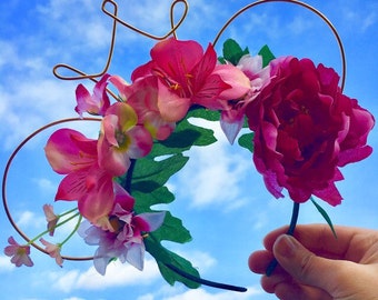 Gold Floral Crown Headband | Wire Mouse Ears | Floral Crown | Flower Crown | Floral Mouse Ears | Gold Crown Headband