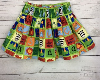 Funky bright jungle alphabet print cotton skirt