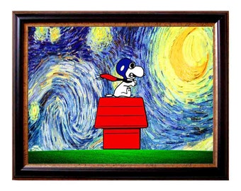Charlie Brown, Snoopy art, Starry Night print, van Gogh art, Peanuts Art, Snoopy Poster, fine art print, space art, boys room, nursery art
