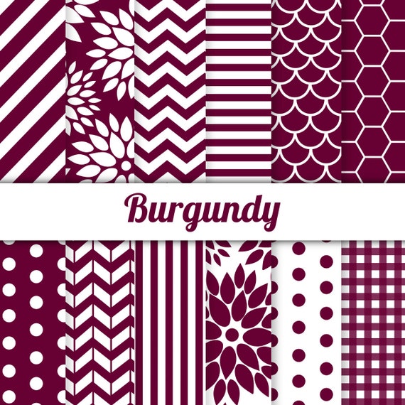 Items similar to Burgundy Digital Paper Scrapbook Paper Burgundy White