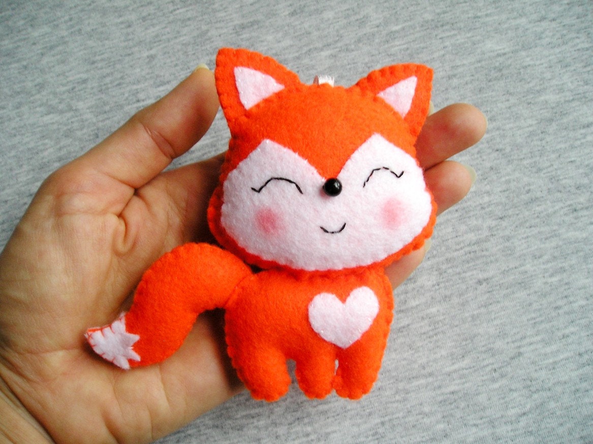 Fox felt ornament handmade cute hanging toy white orange felt