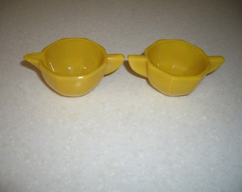 Vintage Yellow Akro Agate Child Octagonal Creamer and Sugar Bowl