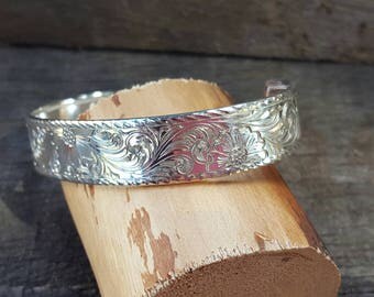 Copper bracelet western bright cut hand engraved