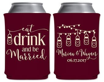 Wedding Custom Can Holders Beverage Insulators Personalized Wedding Favors | Eat Drink and Be Married Rustic Mason Jars | READ DESCRIPTION