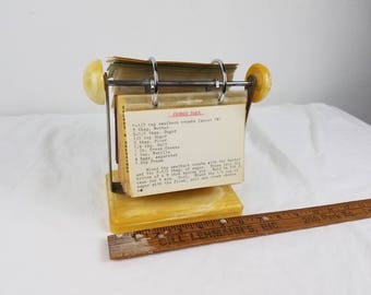 Vintage Roto Photo + recipe Inserts - Flipping rolodex Yellow Marbled Plastic Retro kitchen recipe cards mid century