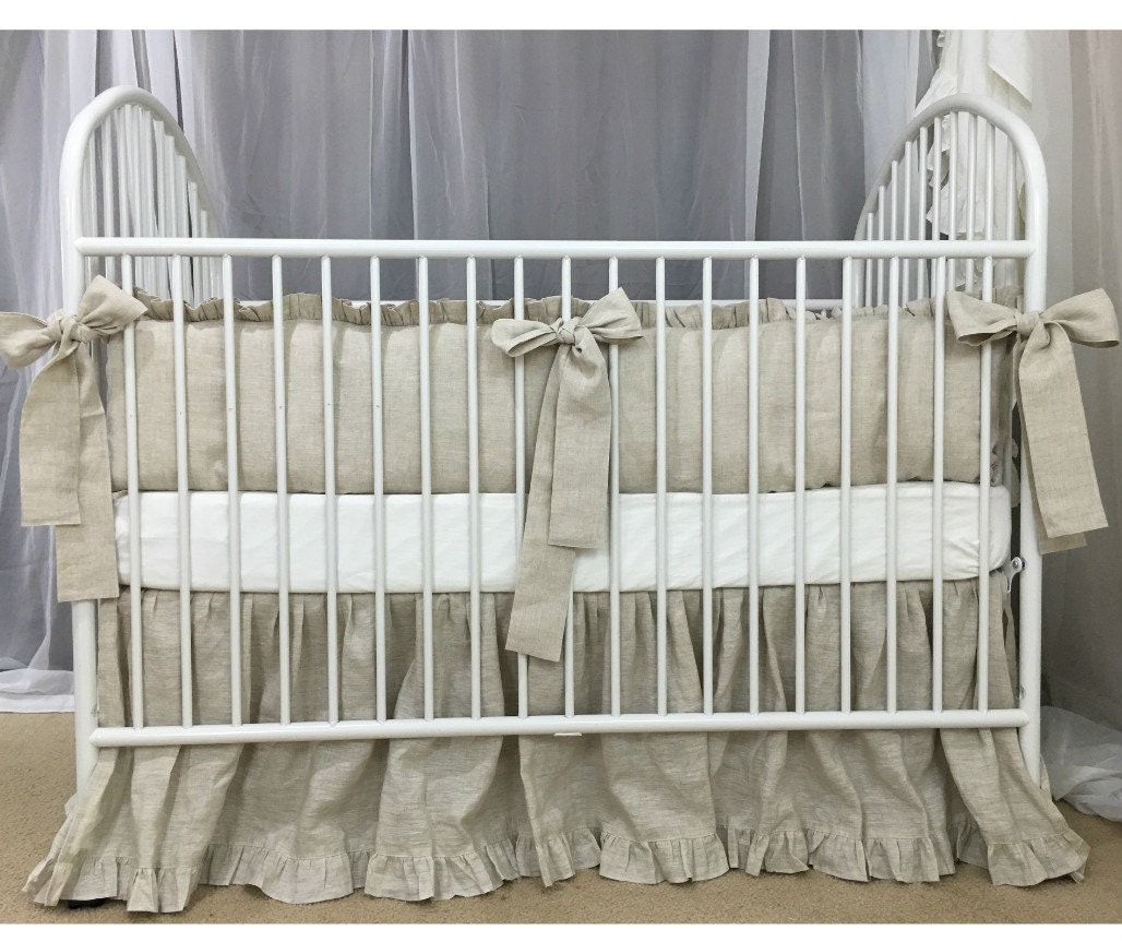 Natural Linen Crib Bedding Neutral Baby Bedding Set Ruffled
