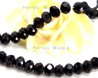 Lot de 20 perles en verre a facettes forme boulie couleur noire 6 x 4 mm